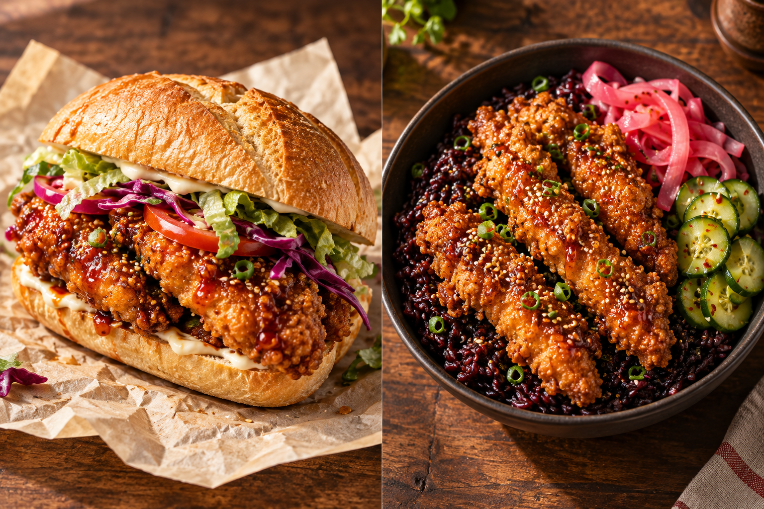 Concept photo of a Peckwich with chicken tenders, vegetables and mayo in a Portuguese roll